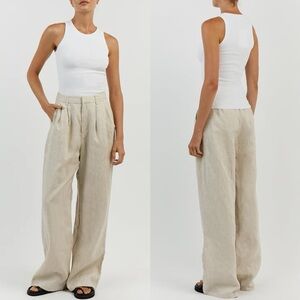 DISSH Natural Linen Wide Leg Pleated Trousers Size XS/25"/US 2